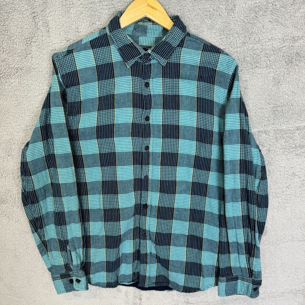 Brixton Flannel Shirt Mens L Blue Plaid Standard‎ Fit Bowery Long Sleeve Button